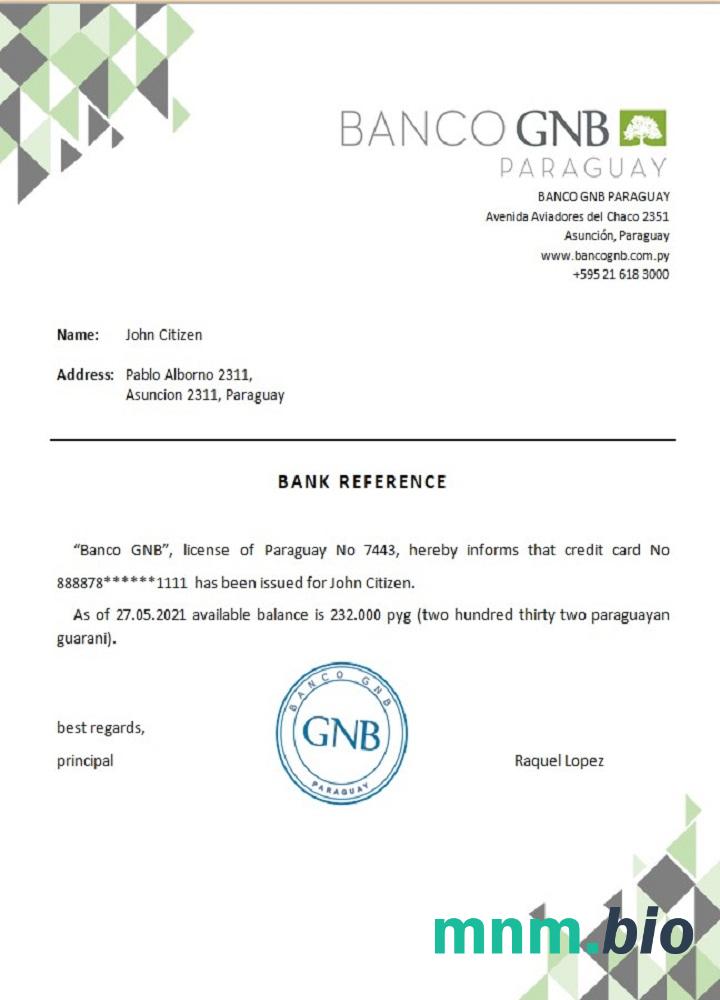 Przykład odniesienia Paragwaj Banco GNB w formatach Word i PDF